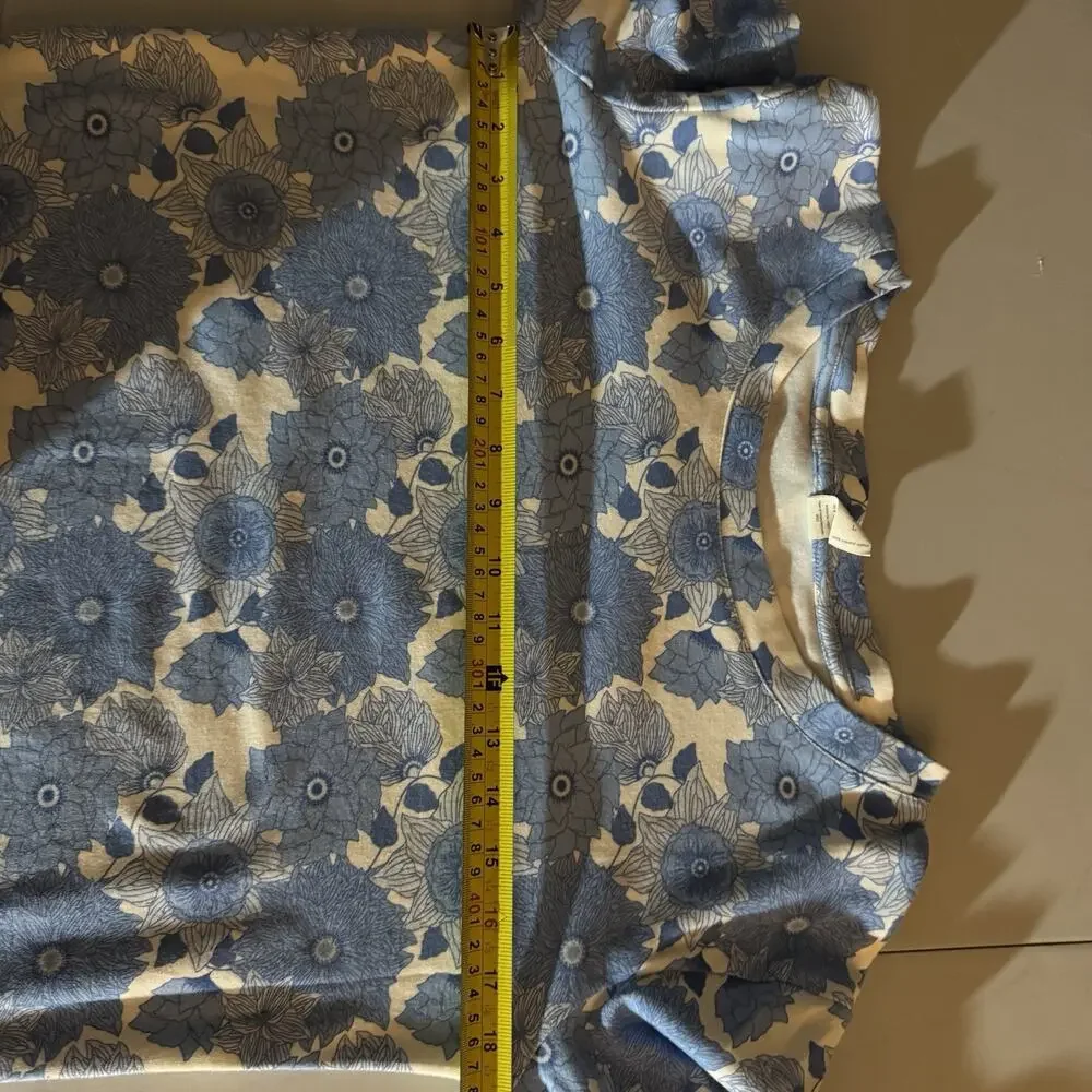 Kate Quinn Blouse Large Womens Organic Cotton Peasant Top White Blue Floral Twee - Picture 7 of 8